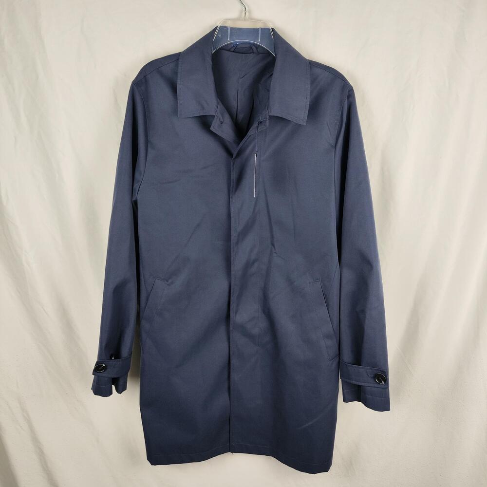 Stafford Rain Coat Mens Small Navy Blue Microfiber Mid Length Zip Front Lined